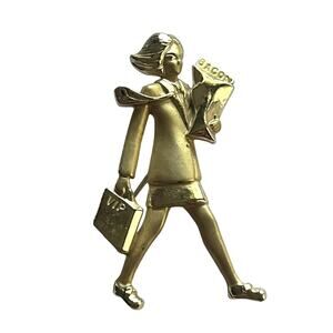 Vintage Bringing Home the Bacon Brooch AJC 1980s Working Woman Brooch Pin